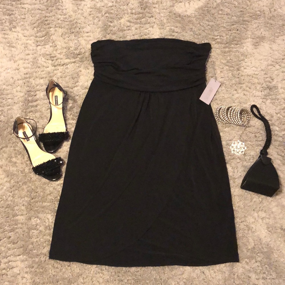 Black strapless Jennifer Lopez cocktail dress